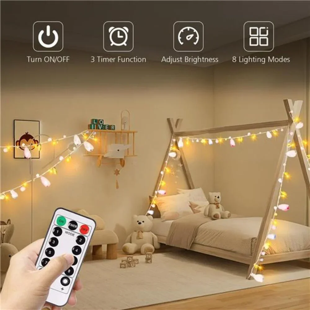 Battery Operated Fairy String Lights Warm White LED Remote Timer 8 Modes